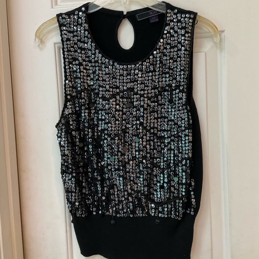 XXI Sequin Sweater Vest, Black, Size L, Great Shape